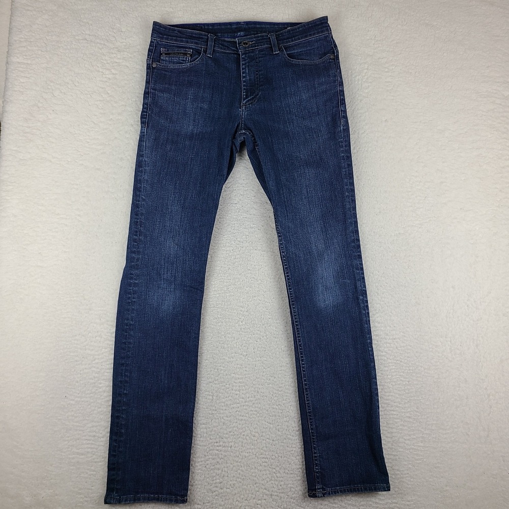 Calvin Klein Jeans Mens 32x34 Blue‎ Slim Straight Dark Wash Denim